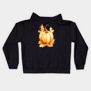 Fall Pumpkin Watercolor Art Kids Hoodie